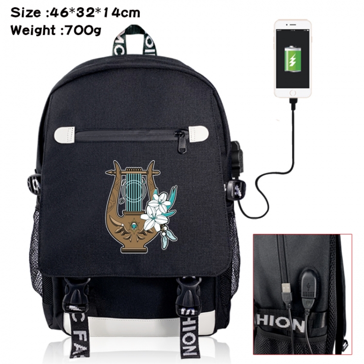 Genshin Impact canvas USB backpack cartoon print student backpack 46X32X14CM 700g 