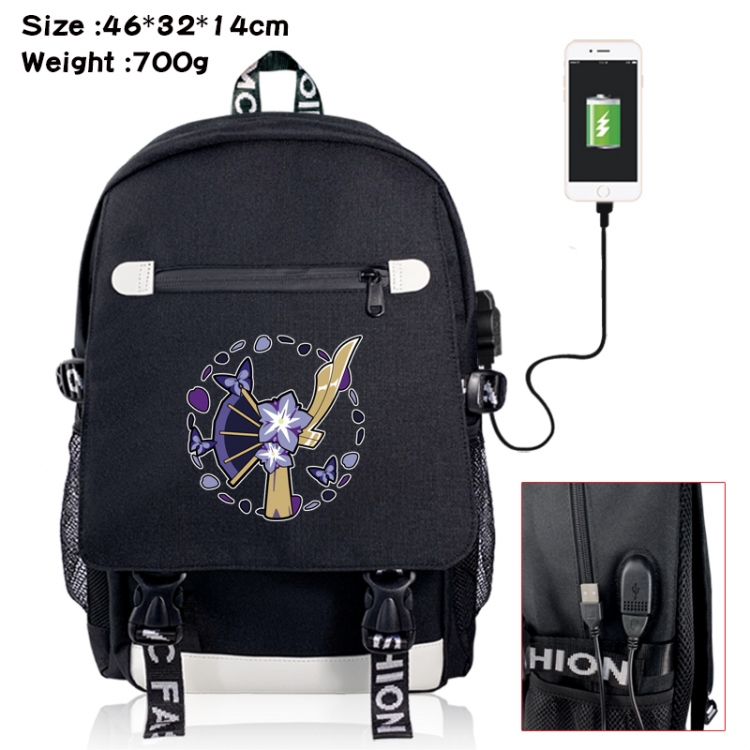Genshin Impact canvas USB backpack cartoon print student backpack 46X32X14CM 700g 