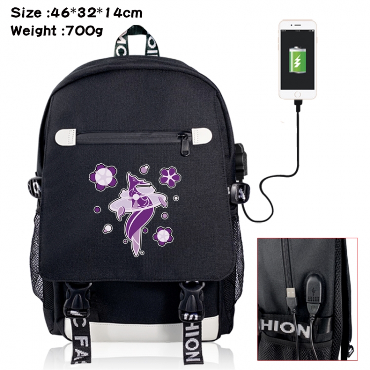 Genshin Impact canvas USB backpack cartoon print student backpack 46X32X14CM 700g 