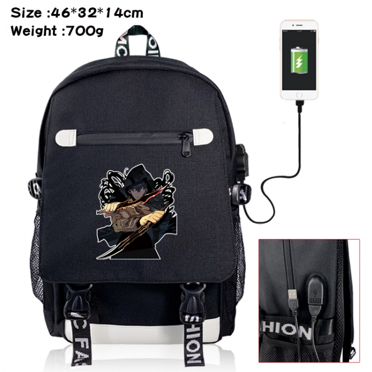 Solo Leveling:Arise canvas USB backpack cartoon print student backpack 46X32X14CM 700g