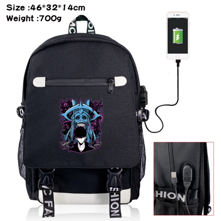 Solo Leveling:Arise canvas USB backpack cartoon print student backpack 46X32X14CM 700g 