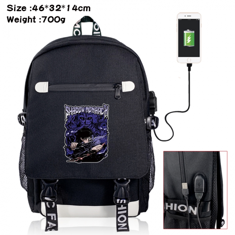 Solo Leveling:Arise canvas USB backpack cartoon print student backpack 46X32X14CM 700g 