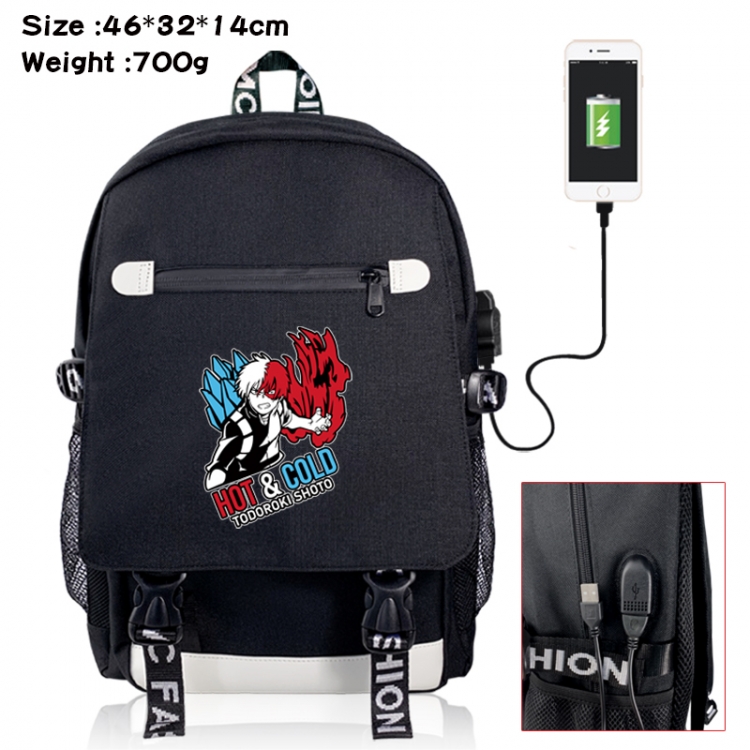 My Hero Academia canvas USB backpack cartoon print student backpack 46X32X14CM 700g 