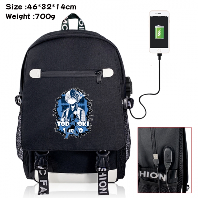 My Hero Academia canvas USB backpack cartoon print student backpack 46X32X14CM 700g 
