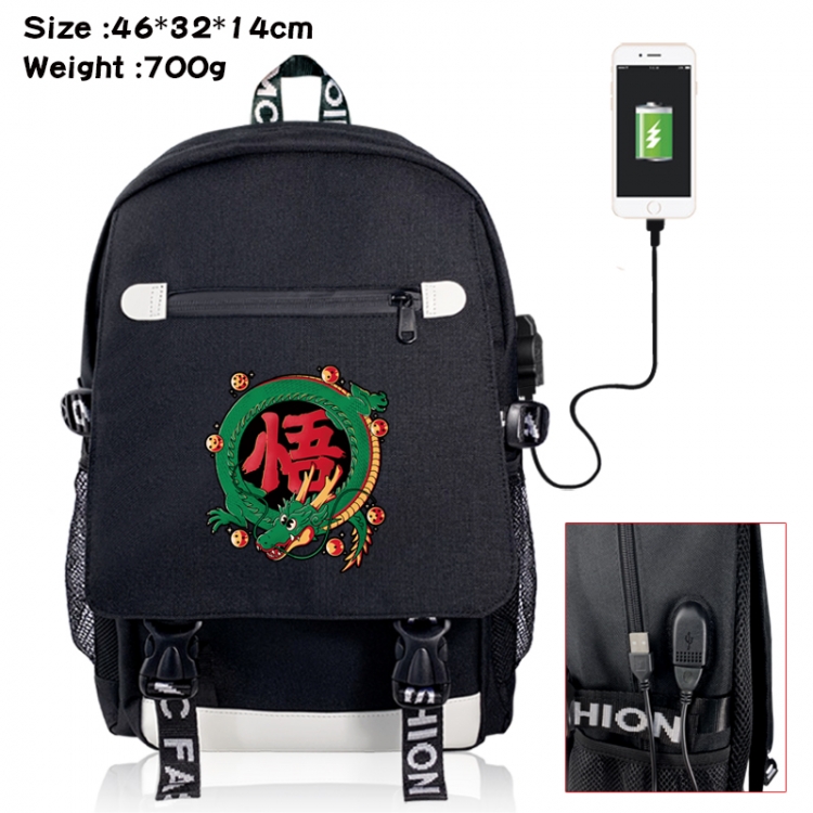 DRAGON BALL canvas USB backpack cartoon print student backpack 46X32X14CM 700g 