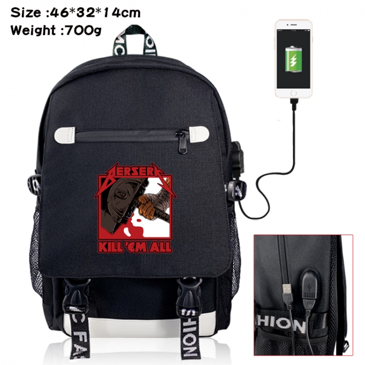 Berserk canvas USB backpack cartoon print student backpack 46X32X14CM 700g 