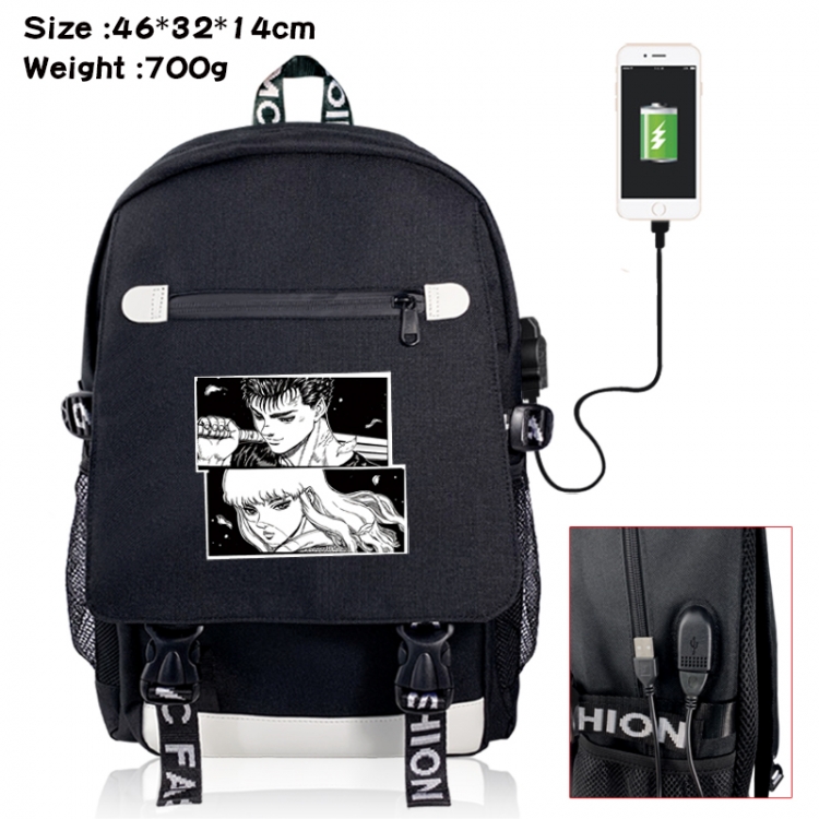 Berserk canvas USB backpack cartoon print student backpack 46X32X14CM 700g 