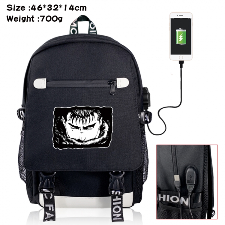 Berserk canvas USB backpack cartoon print student backpack 46X32X14CM 700g 