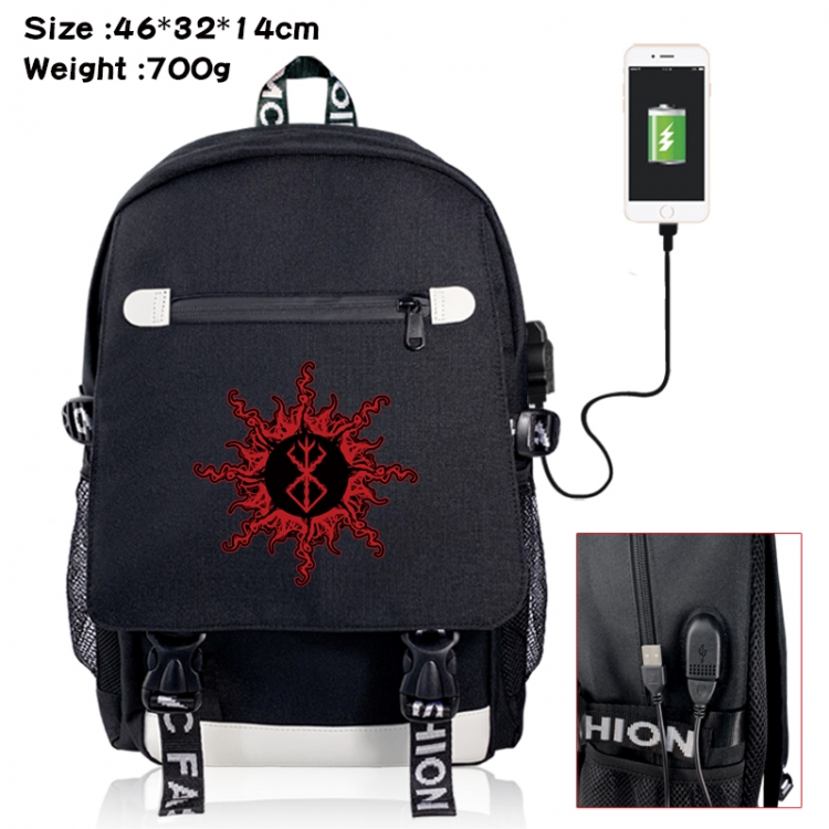 Berserk canvas USB backpack cartoon print student backpack 46X32X14CM 700g 