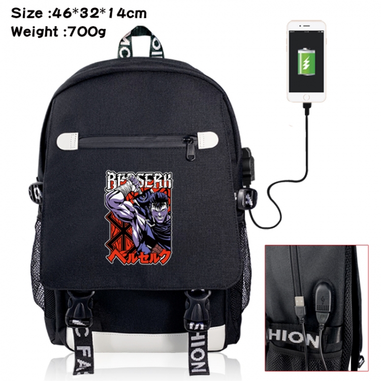 Berserk canvas USB backpack cartoon print student backpack 46X32X14CM 700g