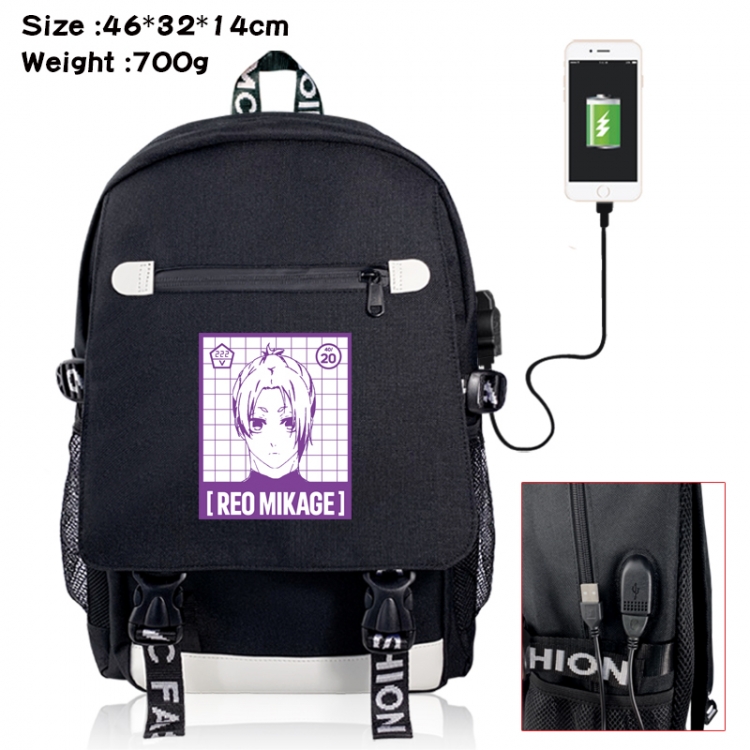 BLUE LOCK canvas USB backpack cartoon print student backpack 46X32X14CM 700g 