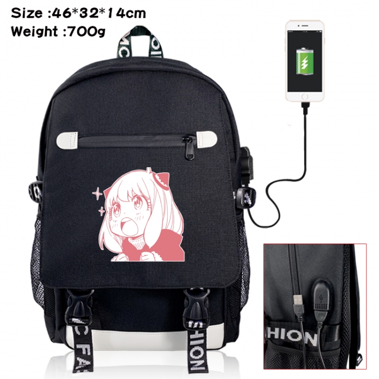 SPYxFAMILY canvas USB backpack cartoon print student backpack 46X32X14CM 700g 