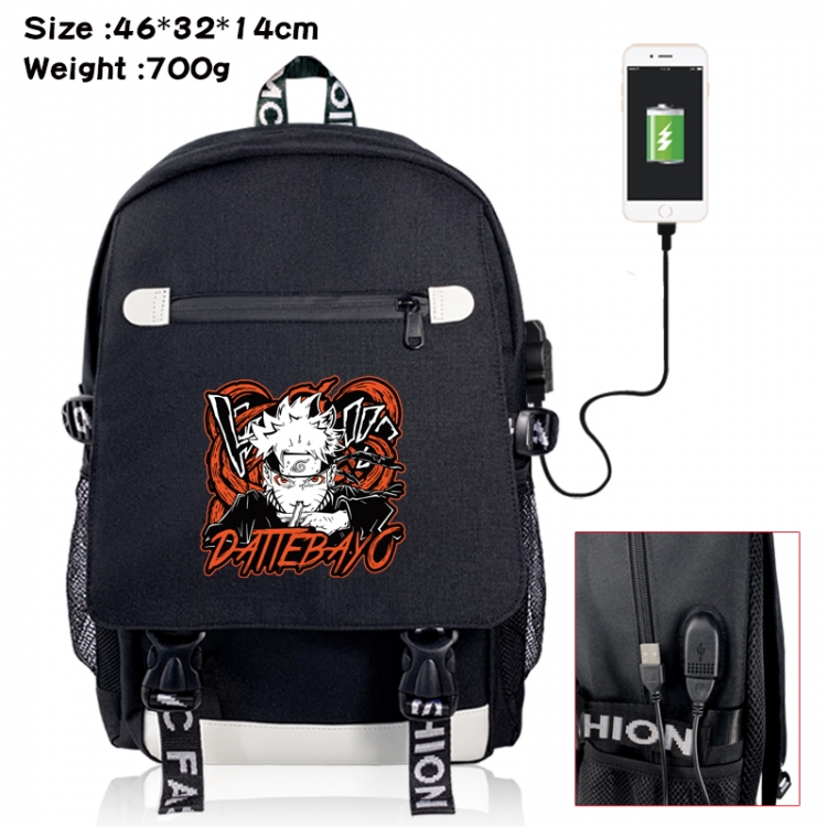 Naruto canvas USB backpack cartoon print student backpack 46X32X14CM 700g 