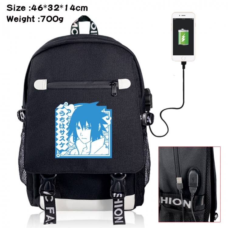 Naruto canvas USB backpack cartoon print student backpack 46X32X14CM 700g 