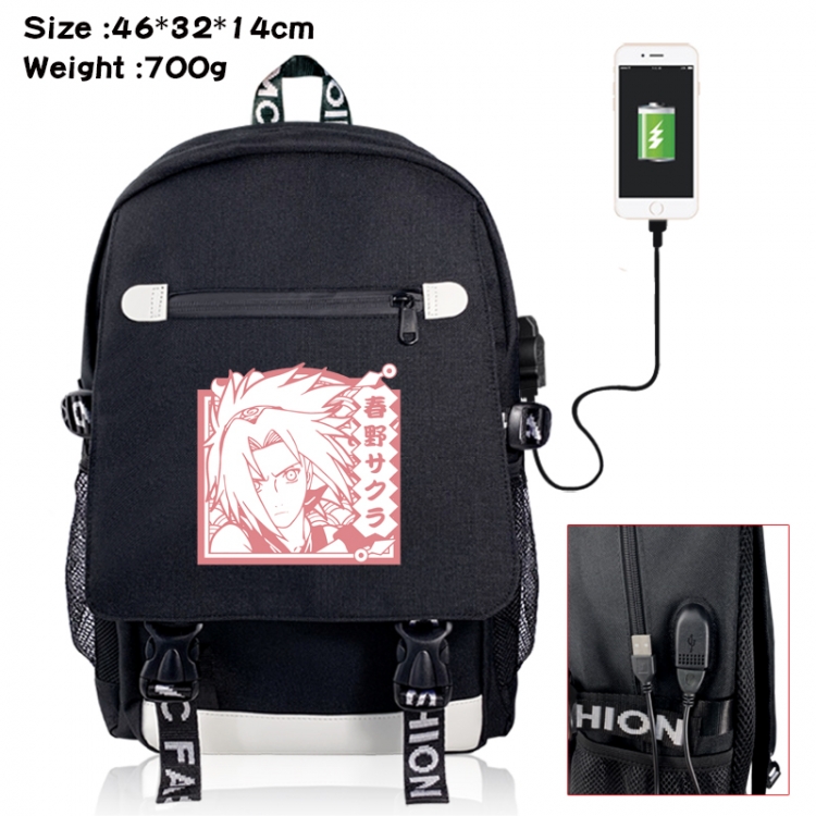 Naruto canvas USB backpack cartoon print student backpack 46X32X14CM 700g 