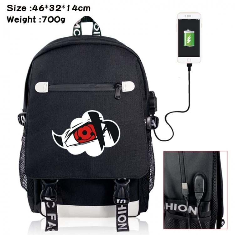 Naruto canvas USB backpack cartoon print student backpack 46X32X14CM 700g 