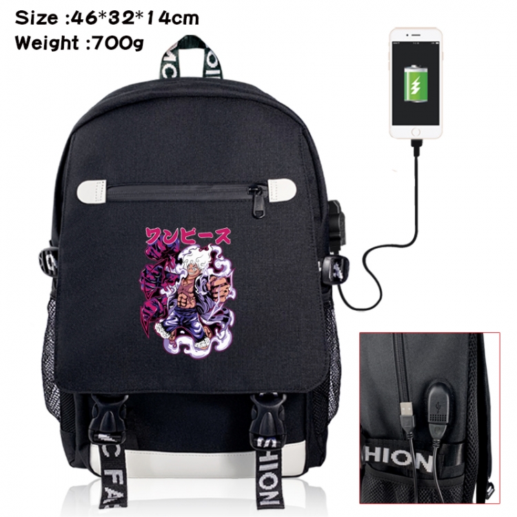 One Piece canvas USB backpack cartoon print student backpack 46X32X14CM 700g 