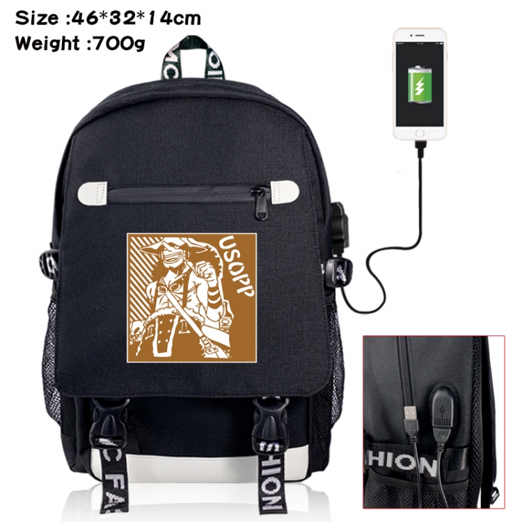One Piece canvas USB backpack cartoon print student backpack 46X32X14CM 700g 