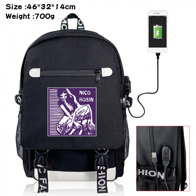 One Piece canvas USB backpack cartoon print student backpack 46X32X14CM 700g 