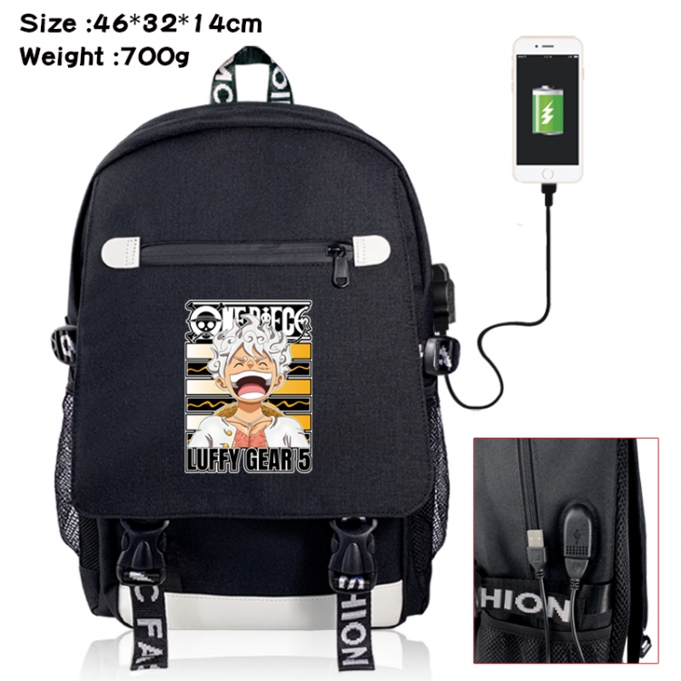 One Piece canvas USB backpack cartoon print student backpack 46X32X14CM 700g 