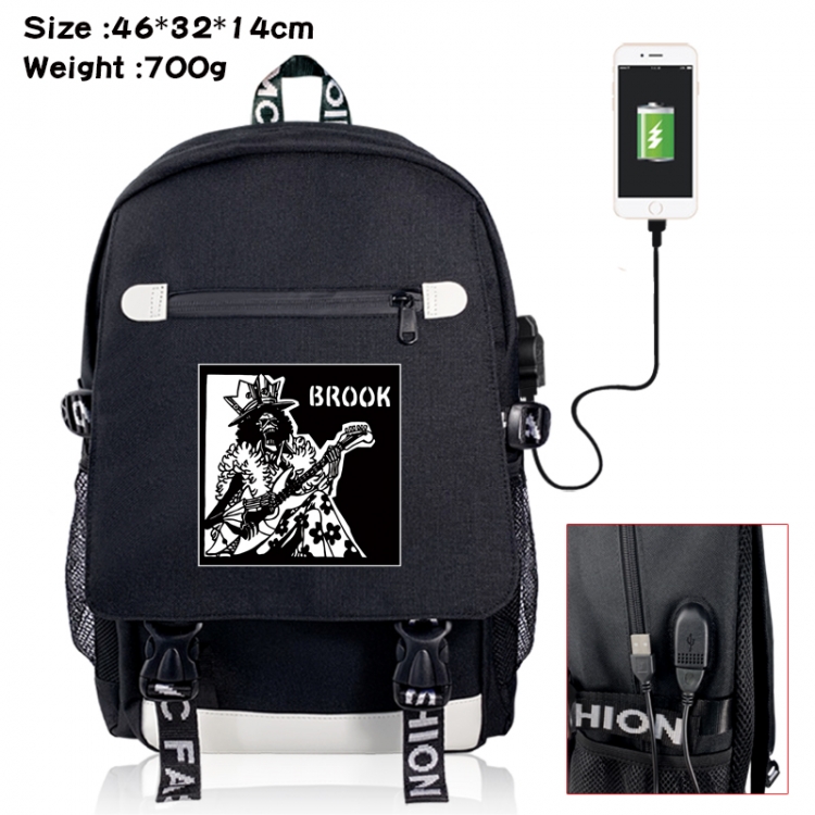 One Piece canvas USB backpack cartoon print student backpack 46X32X14CM 700g 