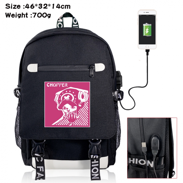 One Piece canvas USB backpack cartoon print student backpack 46X32X14CM 700g 