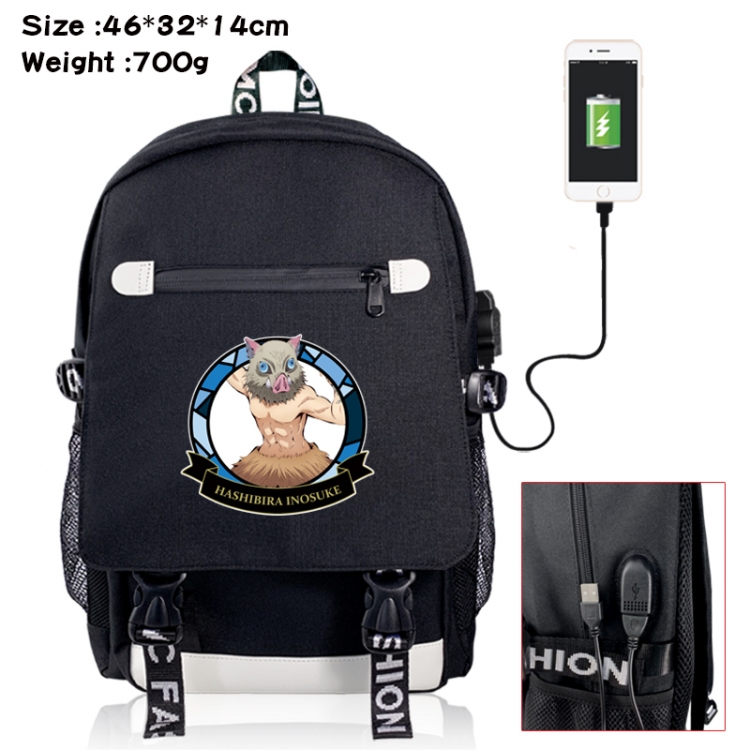 Demon Slayer Kimets canvas USB backpack cartoon print student backpack 46X32X14CM 700g 