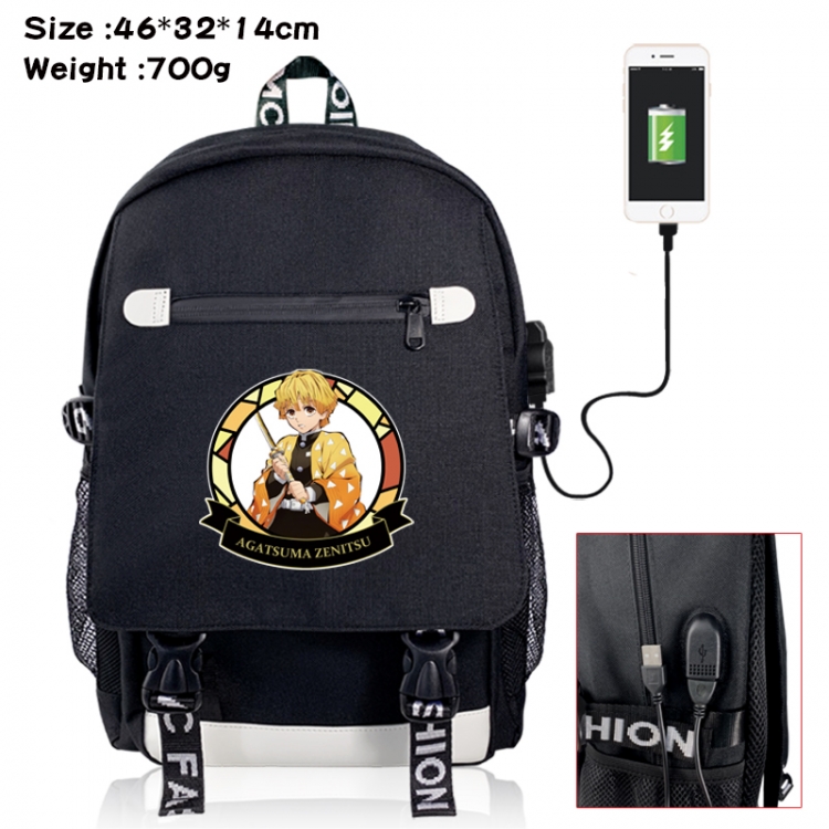 Demon Slayer Kimets canvas USB backpack cartoon print student backpack 46X32X14CM 700g 