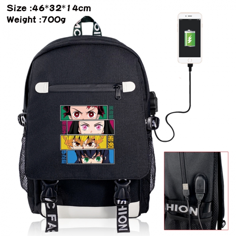 Demon Slayer Kimets canvas USB backpack cartoon print student backpack 46X32X14CM 700g 