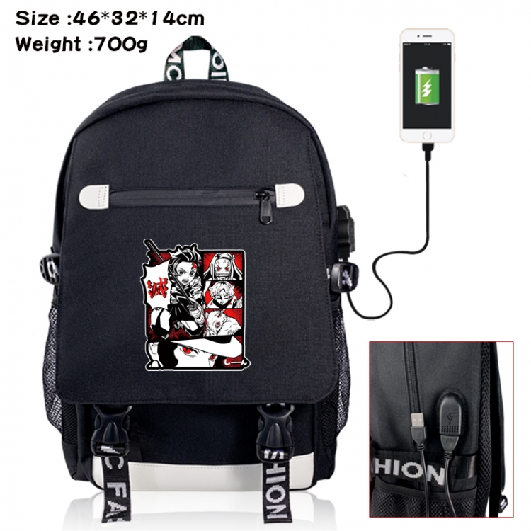 Demon Slayer Kimets canvas USB backpack cartoon print student backpack 46X32X14CM 700g 