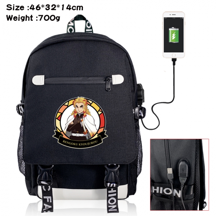 Demon Slayer Kimets canvas USB backpack cartoon print student backpack 46X32X14CM 700g 