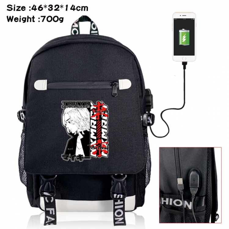 Tokyo Revengers canvas USB backpack cartoon print student backpack 46X32X14CM 700g 