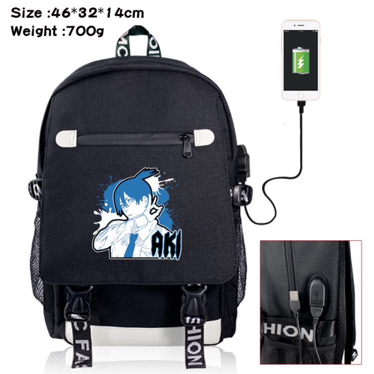Chainsawman canvas USB backpack cartoon print student backpack 46X32X14CM 700g 