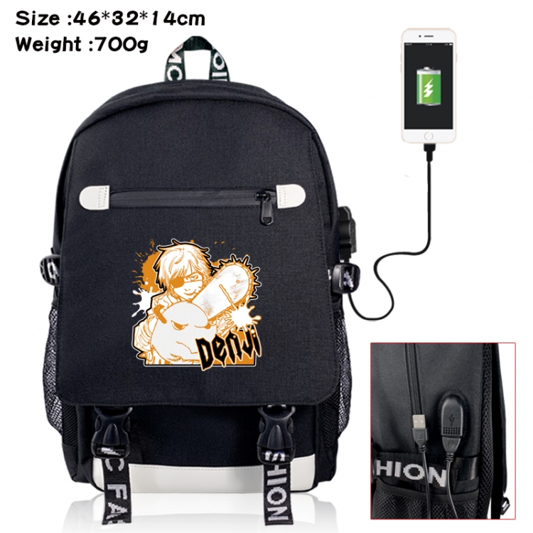 Chainsawman canvas USB backpack cartoon print student backpack 46X32X14CM 700g 