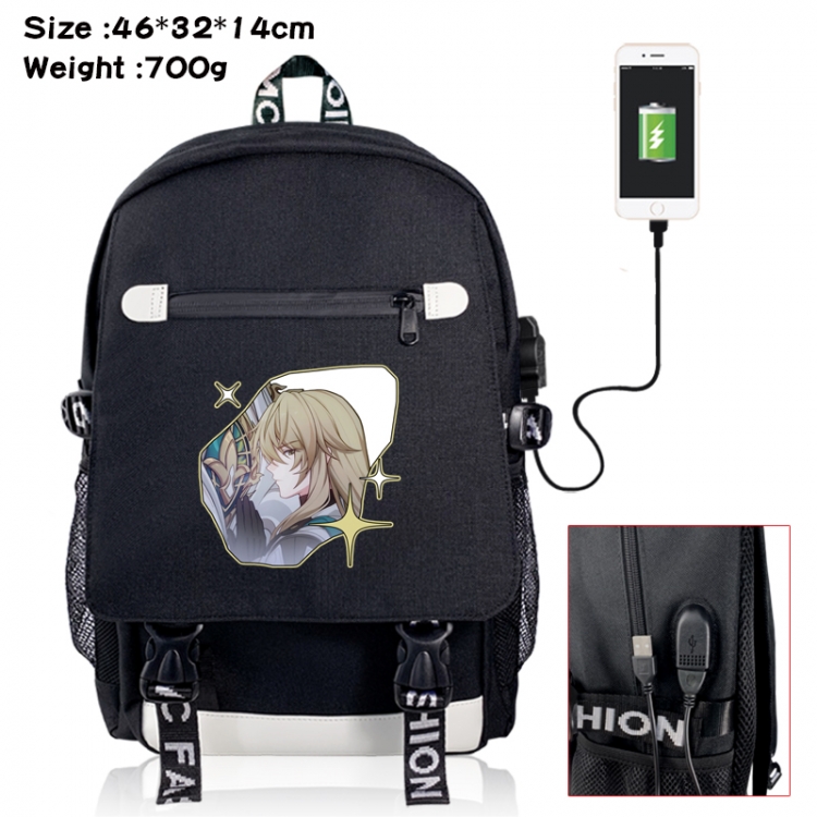 Honkai: Star Rail canvas USB backpack cartoon print student backpack 46X32X14CM 700g 