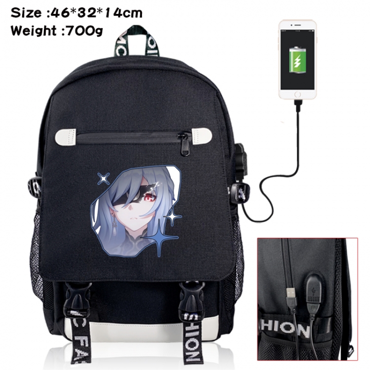 Honkai: Star Rail canvas USB backpack cartoon print student backpack 46X32X14CM 700g 