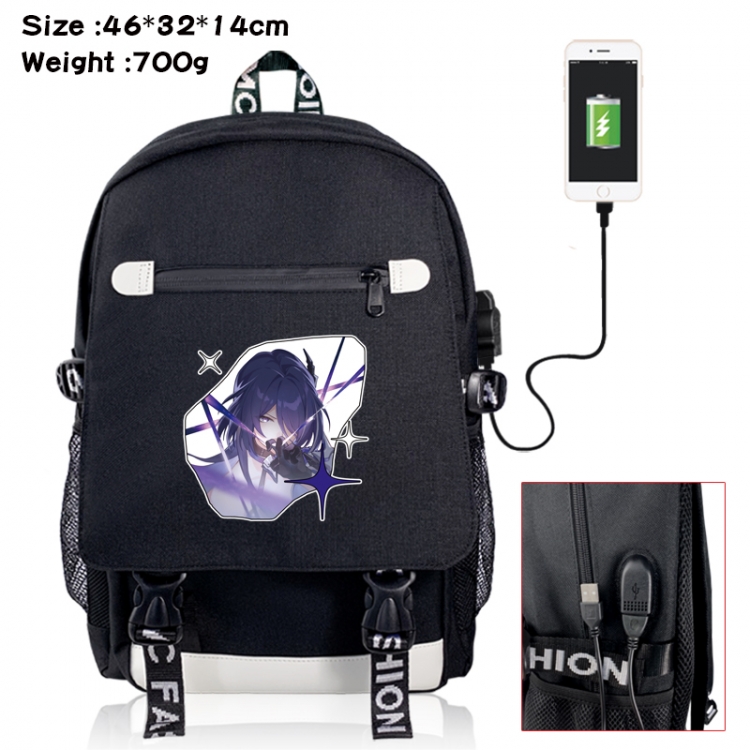 Honkai: Star Rail canvas USB backpack cartoon print student backpack 46X32X14CM 700g 