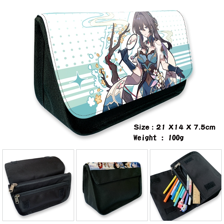 Honkai: Star Rail Anime Velcro canvas zipper pencil case Pencil Bag 21×14×7.5cm