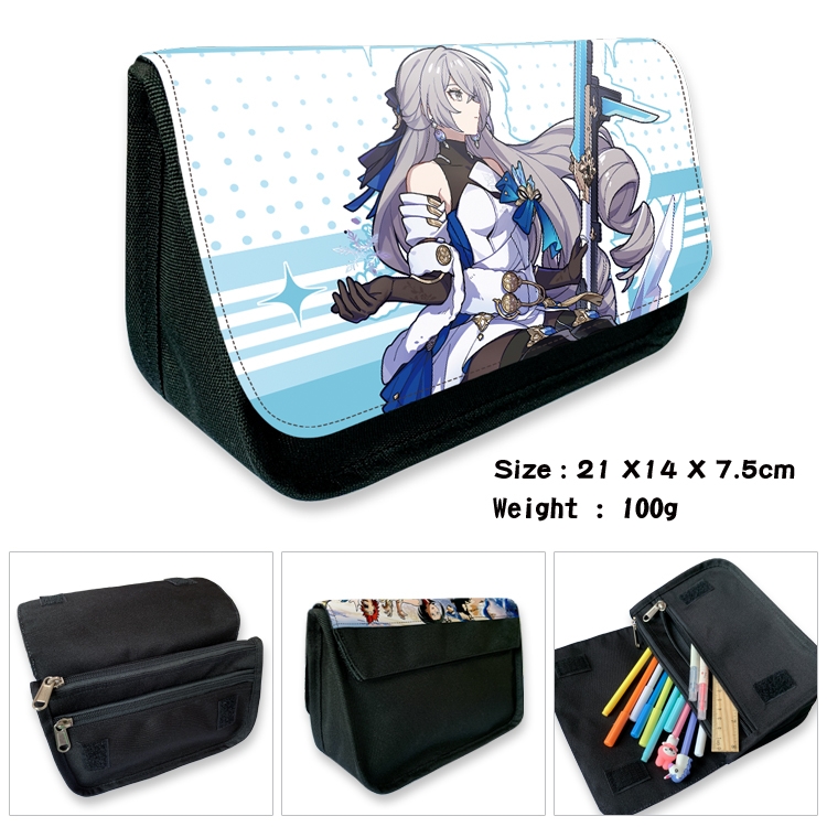 Honkai: Star Rail Anime Velcro canvas zipper pencil case Pencil Bag 21×14×7.5cm