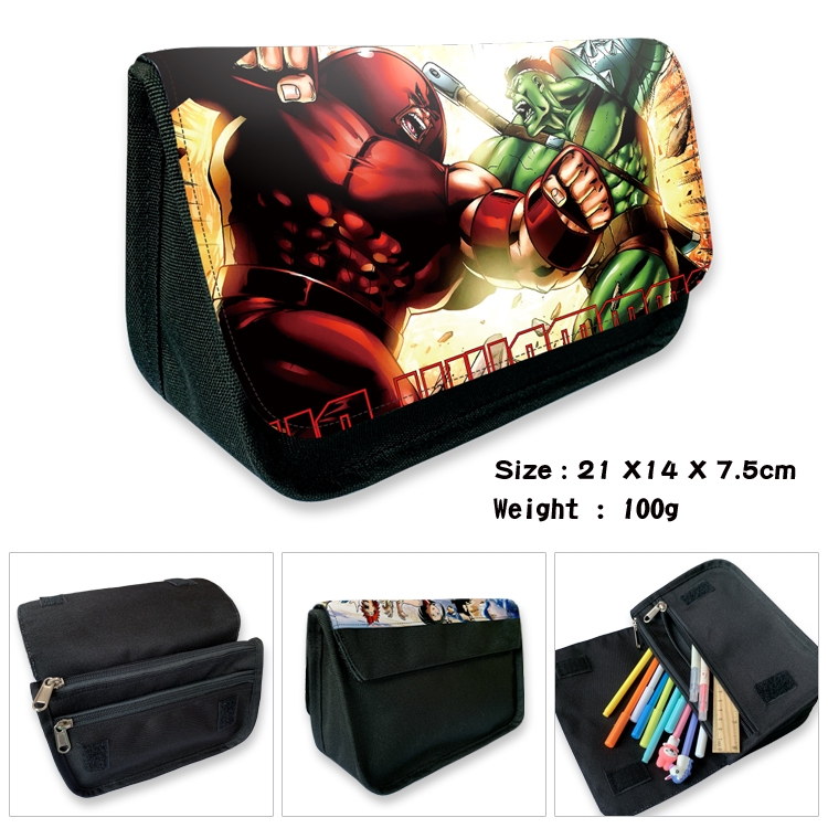 Superheroes Anime Velcro canvas zipper pencil case Pencil Bag 21×14×7.5cm