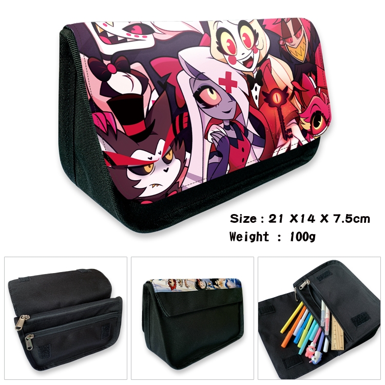 Hazbin Hotel Anime Velcro canvas zipper pencil case Pencil Bag 21×14×7.5cm