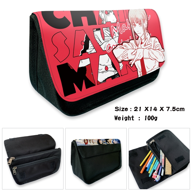 Chainsawman Anime Velcro canvas zipper pencil case Pencil Bag 21×14×7.5cm