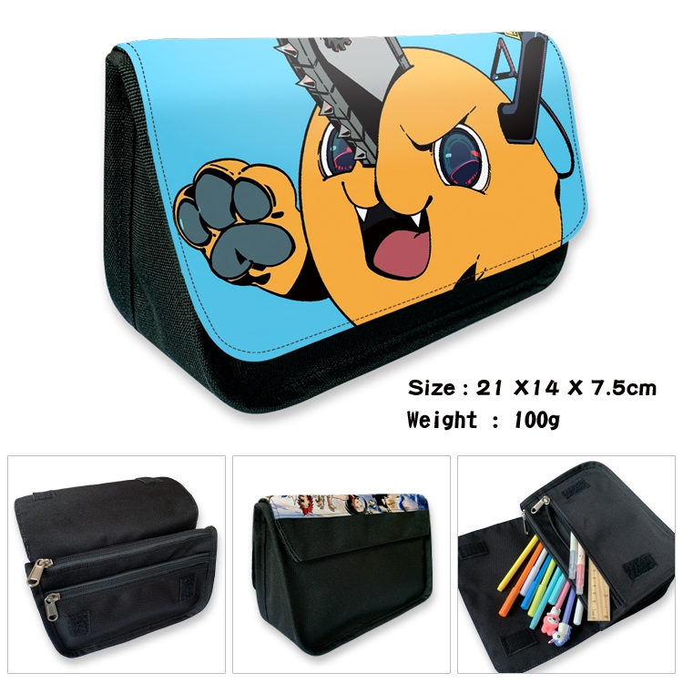 Chainsawman Anime Velcro canvas zipper pencil case Pencil Bag 21×14×7.5cm