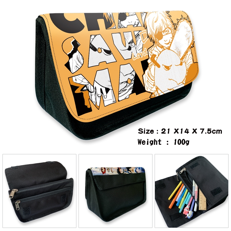 Chainsawman Anime Velcro canvas zipper pencil case Pencil Bag 21×14×7.5cm