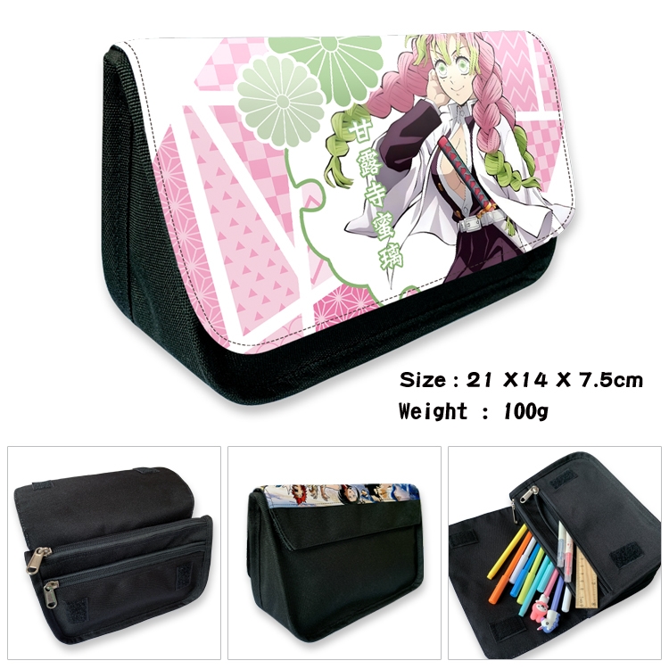 Demon Slayer Kimets Anime Velcro canvas zipper pencil case Pencil Bag 21×14×7.5cm