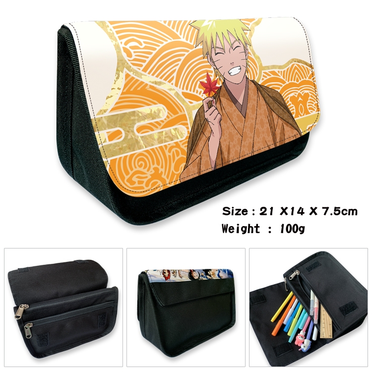 Naruto Anime Velcro canvas zipper pencil case Pencil Bag 21×14×7.5cm