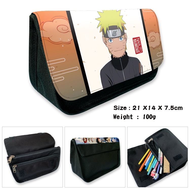 Naruto Anime Velcro canvas zipper pencil case Pencil Bag 21×14×7.5cm