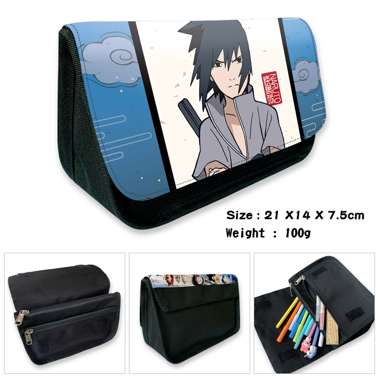 Naruto Anime Velcro canvas zipper pencil case Pencil Bag 21×14×7.5cm