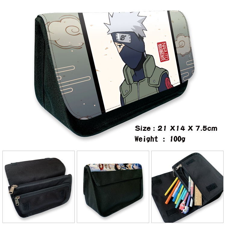 Naruto Anime Velcro canvas zipper pencil case Pencil Bag 21×14×7.5cm