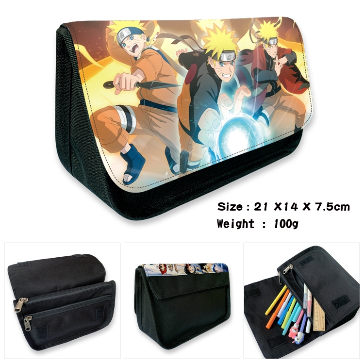 Naruto Anime Velcro canvas zipper pencil case Pencil Bag 21×14×7.5cm